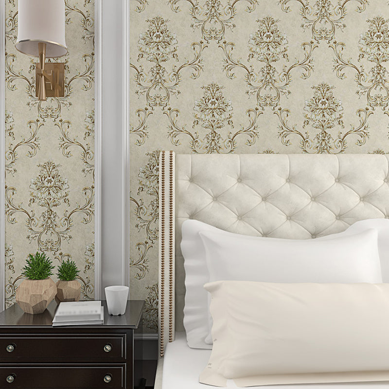 Classic Damask Wallpaper Roll Dark-Color Stain Resistant Wall Art for Living Room
