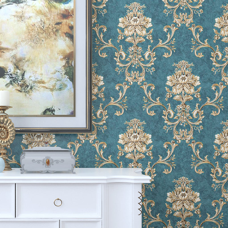 Classic Damask Wallpaper Roll Dark-Color Stain Resistant Wall Art for Living Room