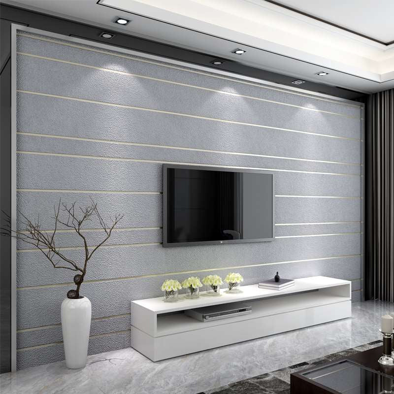 Minimalist Striped Wallpaper Flock Moisture Resistant Soft Color Wall Art for Living Room