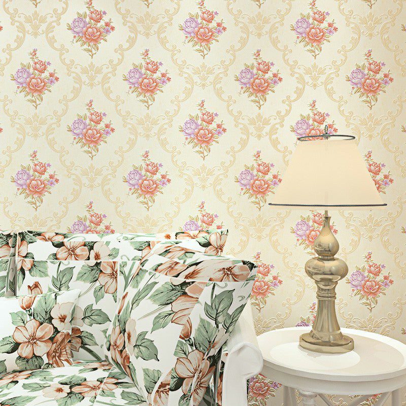 Rural Jacquard Peony Wallpaper Soft Color Stain-Resistant Wall Decor for Living Room