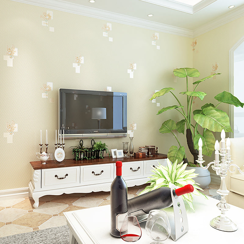 Floral Print Wallpaper Light-Color Cottage Wall Covering for Living Room, 57.1-sq ft