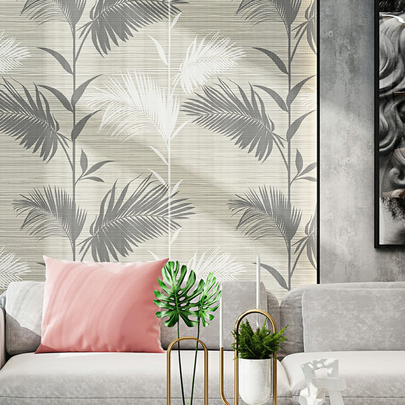 Grey Fern Leaves Wallpaper Roll Water Resistant Wall Covering for Home Decor, Unpasted