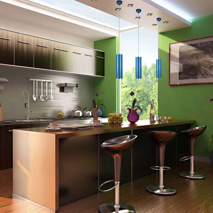 11"/19"/23.5" H Blue/Green Metal Cylinder Pendant Lamp Simple Style 1 Head Bar Hanging Pendant Light in Warm/White