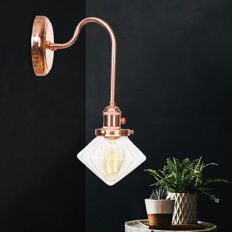 Clear/Amber Glass Copper Sconce Light Diamond 1 Light Farmhouse Wall Lighting Fixture for Bedroom