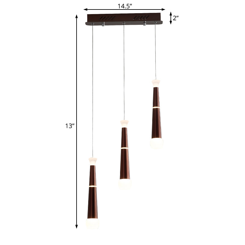 Iluminación marrón disminuyendo la luz del colgante de clúster de metal moderno 3 de luz para mesa de comedor