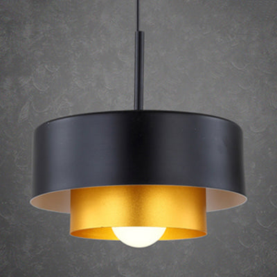 Lámpara de suspensión de tambor escalonada Metal moderno 1 Bulbo de techo negro/marrón luz colgante para comedor con difusor acrílico
