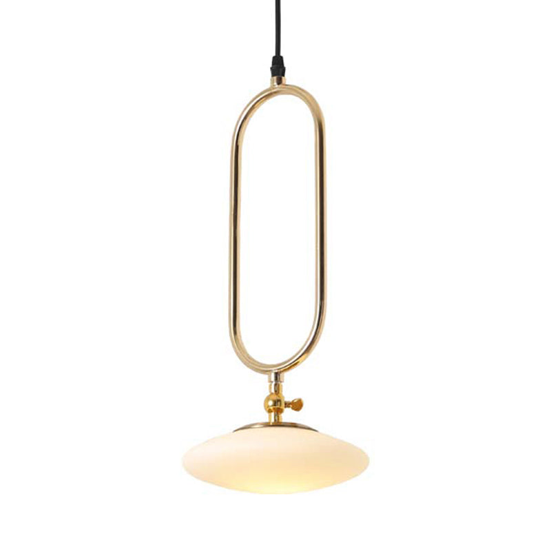 Fly Saucer Pendant Lighting Contemporary Style Milk Glass 1 Light Bedside Ceiling Pendant Lamp in Gold Finish