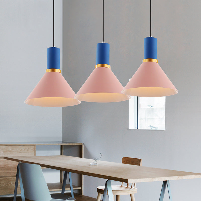 Bowl/Cone/Funnel Metal Hanging Ceiling Light Minimalist 1 Light Blue/Pink/Yellow Pendant Lamp