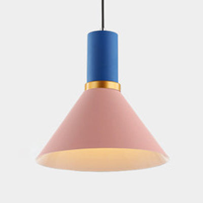 Bowl/Cone/Funnel Metal Hanging Ceiling Light Minimalist 1 Light Blue/Pink/Yellow Pendant Lamp