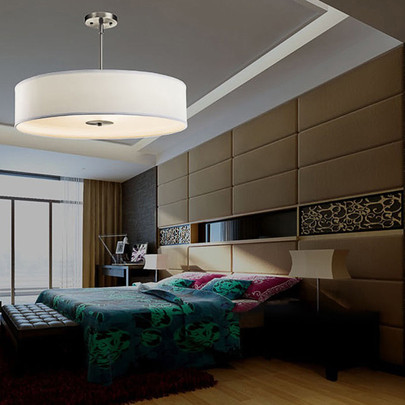 Trommelanhänger Leuchte Modernismus Stoff weiße LED -Deckenleuchte, 16 "/19.5"/23,5 "Dia