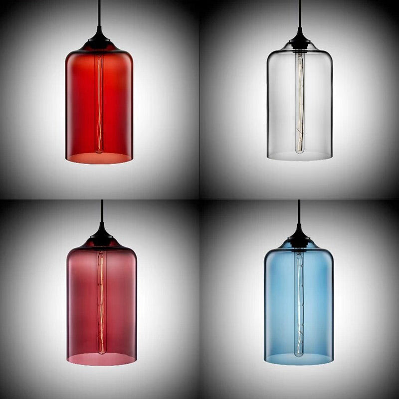 Éclairage pendentif cylindre post-verre moderne 1 clair rouge / bleu / clair de suspension claire
