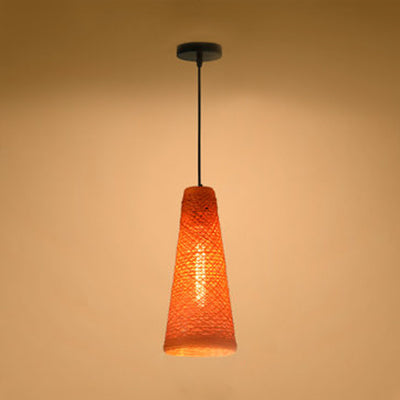 Rattan Handmade Pendant Lamp Contemporary 1 Light Hanging Lamp with Cone Shade in Blue/Brown