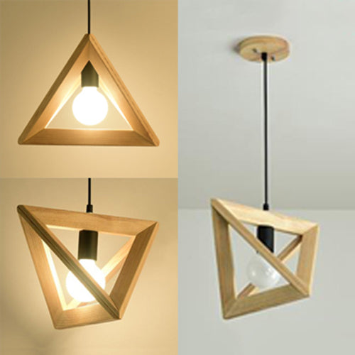 Luce a sospensione beige in stile giapponese con tonalità triangolare 1 lampada a sospensione in legno chiaro per cucina