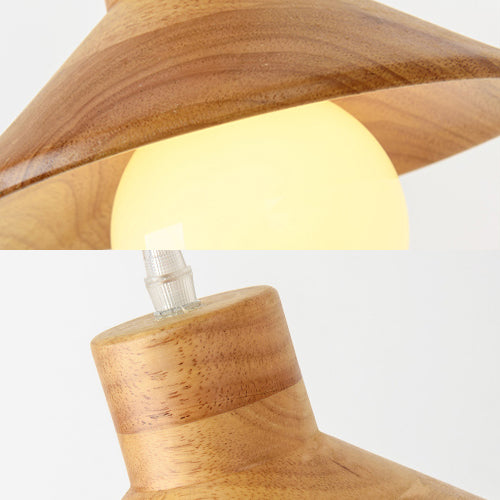 Coolie Shade Hanging Light with Linear/Round Canopy Modern Wooden Pendant Light in Beige for Kid Room