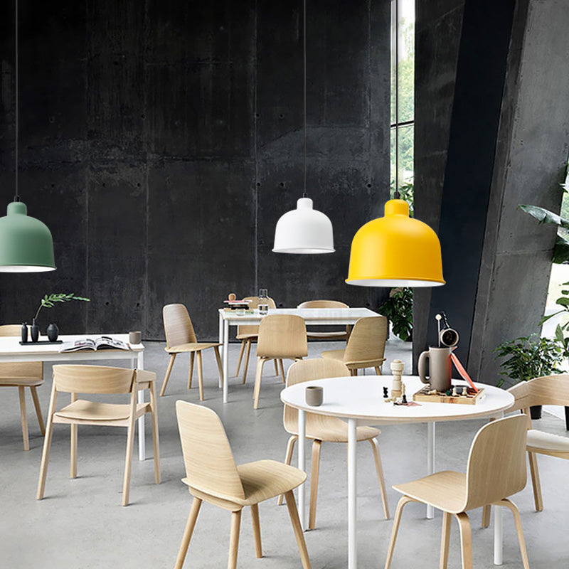 Bowl Shade Hanging Light Single Head Macaron Style Aluminum Pendant Lamp for Restaurant