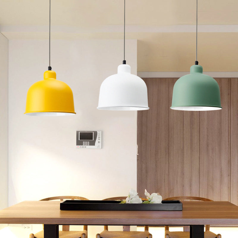 Bowl Shade Hanging Light Single Head Macaron Style Aluminum Pendant Lamp for Restaurant