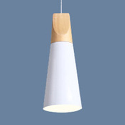Single Head Coolie Pendant Light Modern Wood & Aluminum Black/Grey/Yellow/White Pendant Lamp for Bedroom