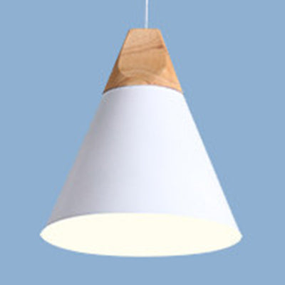 Single Head Coolie Pendant Light Modern Wood & Aluminum Black/Grey/Yellow/White Pendant Lamp for Bedroom
