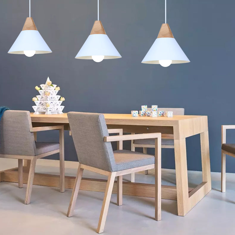 Single Head Coolie Pendant Light Modern Wood & Aluminum Black/Grey/Yellow/White Pendant Lamp for Bedroom