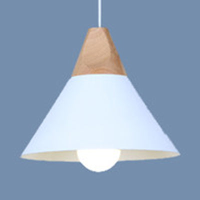 Single Head Coolie Pendant Light Modern Wood & Aluminum Black/Grey/Yellow/White Pendant Lamp for Bedroom