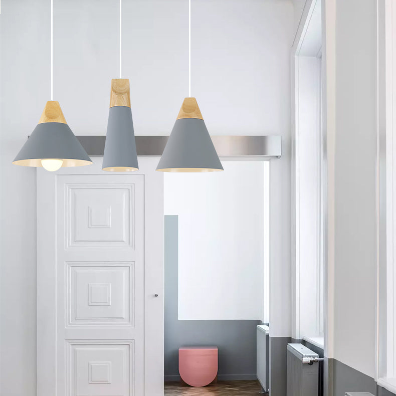 Single Head Coolie Pendant Light Modern Wood & Aluminum Black/Grey/Yellow/White Pendant Lamp for Bedroom