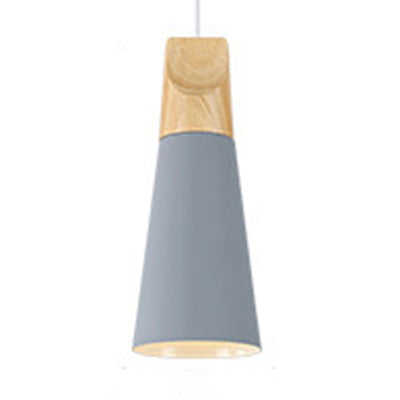 Single Head Coolie Pendant Light Modern Wood & Aluminum Black/Grey/Yellow/White Pendant Lamp for Bedroom