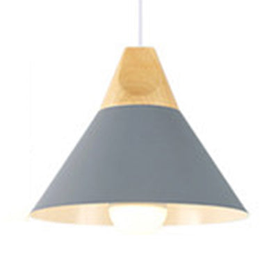 Single Head Coolie Pendant Light Modern Wood & Aluminum Black/Grey/Yellow/White Pendant Lamp for Bedroom