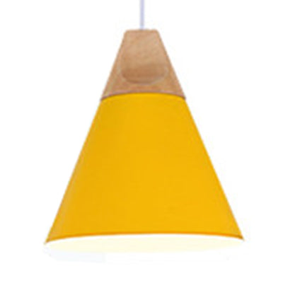 Single Head Coolie Pendant Light Modern Wood & Aluminum Black/Grey/Yellow/White Pendant Lamp for Bedroom