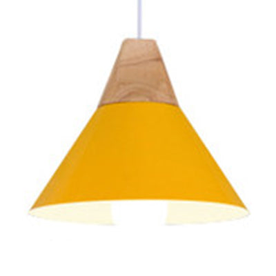 Single Head Coolie Pendant Light Modern Wood & Aluminum Black/Grey/Yellow/White Pendant Lamp for Bedroom