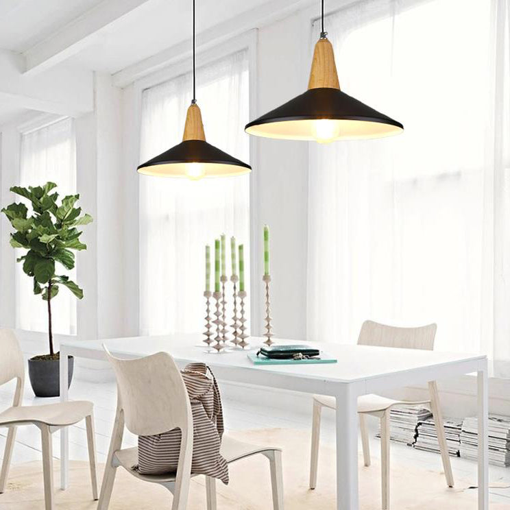 One Head Suspension Light Nordic Stylish Aluminum & Wood Pendant Light for Study Room