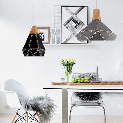 Forma colgante de forma de diamante metálico negro/gris/blanco 1 luz moderna monocromática luz colgante para escalera de cocina