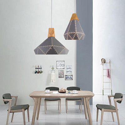 Forma colgante de forma de diamante metálico negro/gris/blanco 1 luz moderna monocromática luz colgante para escalera de cocina