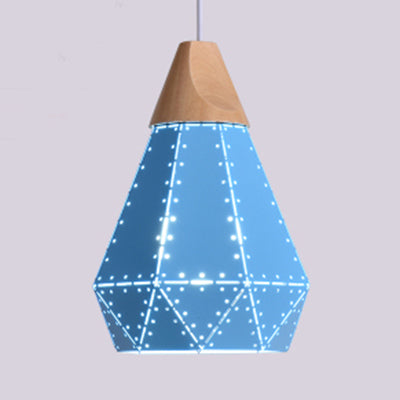 Restaurante en forma de diamante de techo de diamante de metal y madera de madera de color azul/verde/rosa/amarillo iluminación colgante