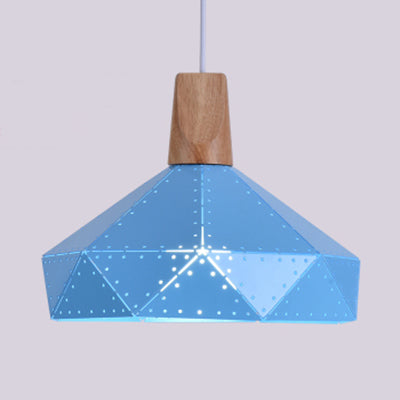 Restaurante en forma de diamante de techo de diamante de metal y madera de madera de color azul/verde/rosa/amarillo iluminación colgante