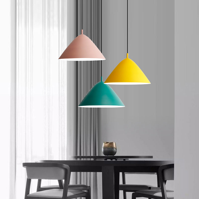 Nordic Candy Colored Pendant Fixture Pyramid Shade 10.5/13/16 Inch Wide One Light Aluminum Hanging Light for Cafe