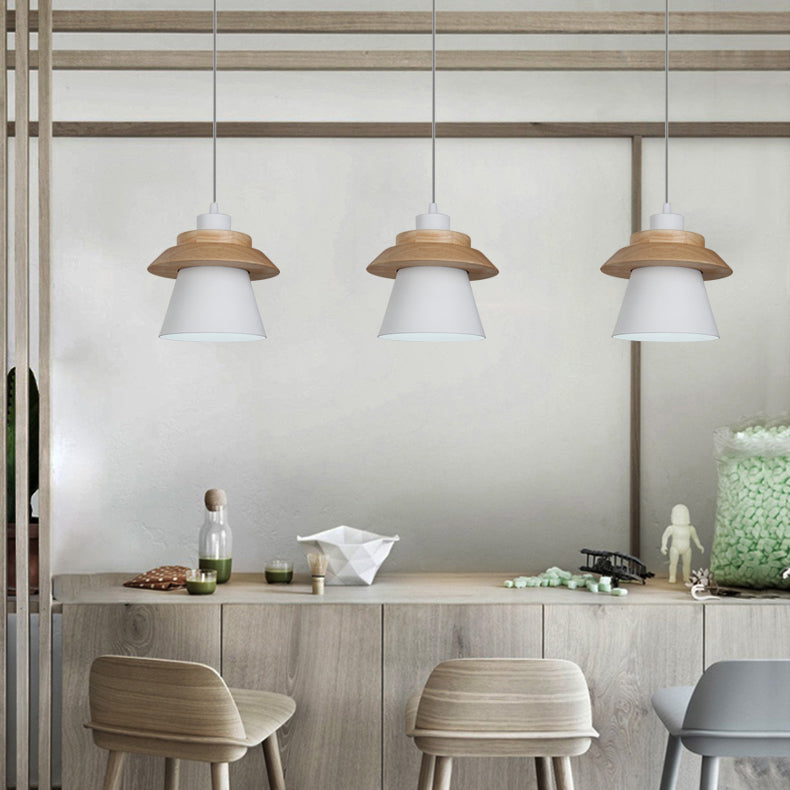 Coolie Shade Stairway Hanging Light with Wood Deco Metal 1 Light Asian Style Pendant Light