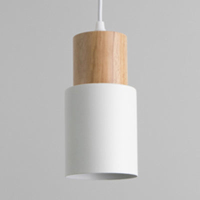 Metal & Wood Cylindrical Hanging Lamp Office Hallway 1 Light Modern Small Pendant Light
