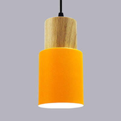 Metal & Wood Cylindrical Hanging Lamp Office Hallway 1 Light Modern Small Pendant Light