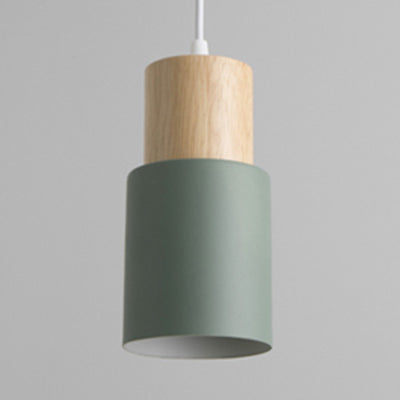 Metal & Wood Cylindrical Hanging Lamp Office Hallway 1 Light Modern Small Pendant Light