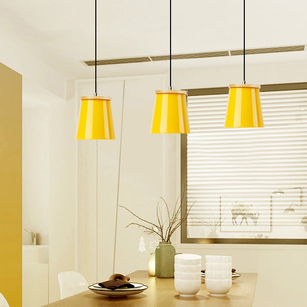 Metallic Bucket Shape Suspension Light Kitchen Dining Room One Light Modern Pendant Light