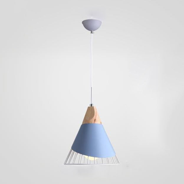 Escalera de dormitorio cónico Lámpara colgante nórdica de metal ligero en azul/verde/amarillo con alambre de hierro