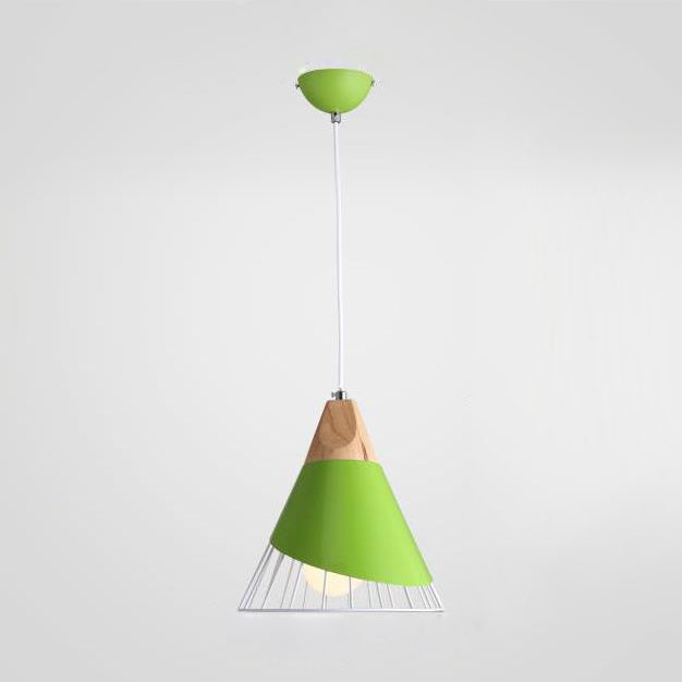 Escalera de dormitorio cónico Lámpara colgante nórdica de metal ligero en azul/verde/amarillo con alambre de hierro