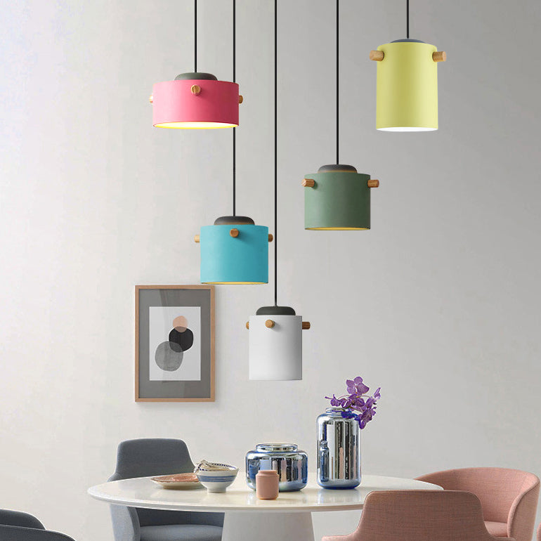 Bonbonfarbene zylindrische Suspension Licht Ein leichtes Macaron Aluminium Blau/Grün/Rosa/Weiß/Gelb Anhänger Licht für Korridor