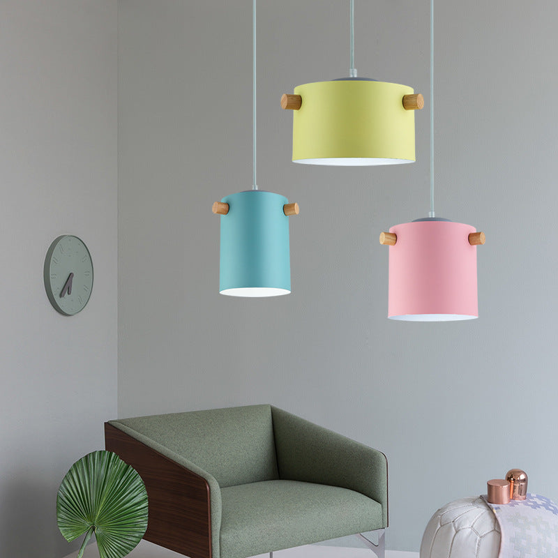 Bonbonfarbene zylindrische Suspension Licht Ein leichtes Macaron Aluminium Blau/Grün/Rosa/Weiß/Gelb Anhänger Licht für Korridor