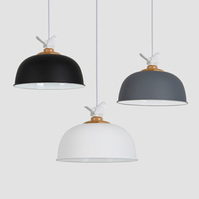 Luz de colgante colgante hemisférico nórdico 1 luz de suspensión de aluminio ligero con pájaro para balcón