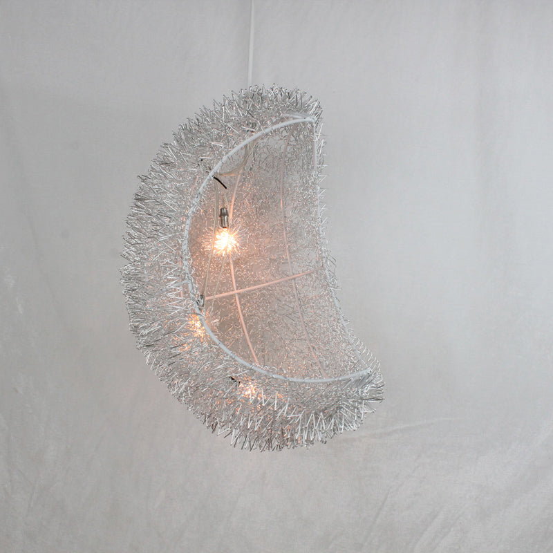 Art Decor Crescent Hanging Lamp 3-Bulb Aluminum LED Ceiling Lighting for Bedroom in Silver