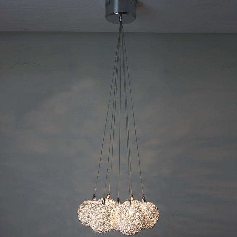 7 Bulbs Global Pendant Lighting Decorative White-Silver Aluminum LED Suspension Lamp in Warm/White Light