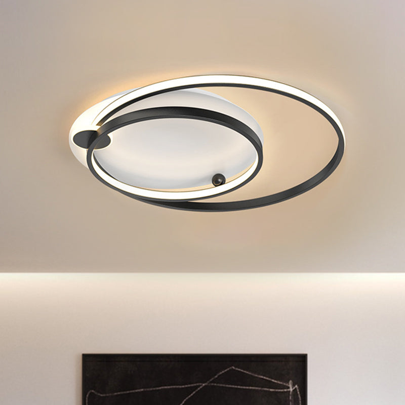 Modernismo a incasso a soffitto in metallo a doppio cerchio Nero/Oro Montaggio a incasso a LED in luce calda/bianca, 18"/21,5" W