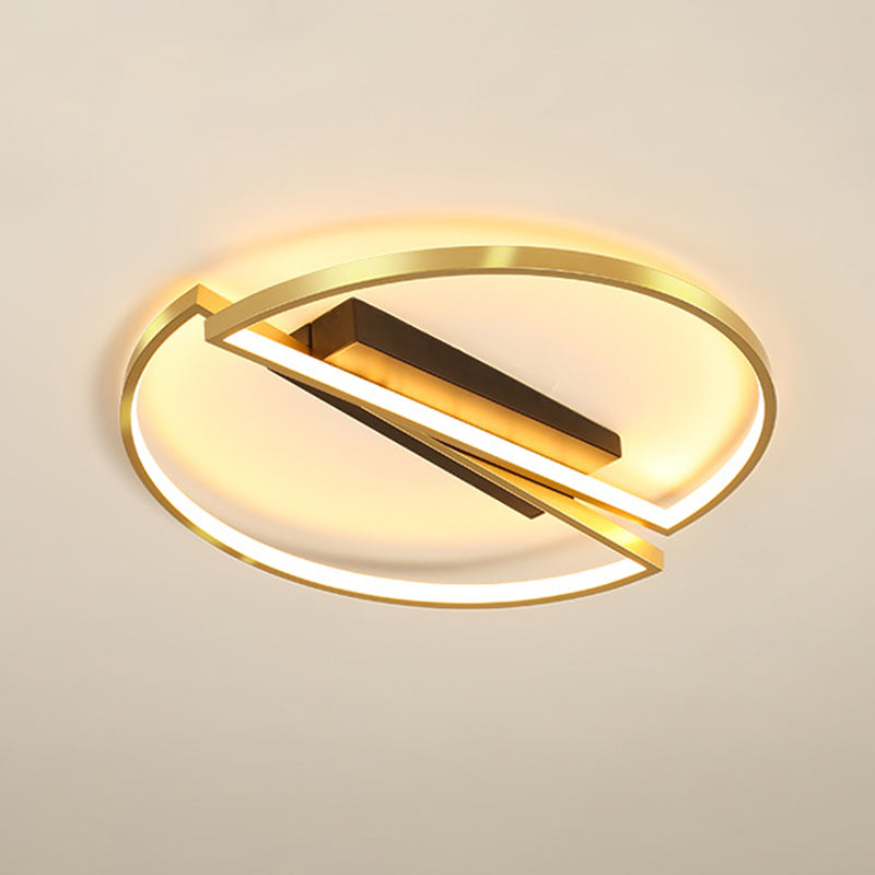 Simple Square/Round Frame Flushmount Metallic LED Bedroom Flush Mount Fixture in Gold, Warm/White Light