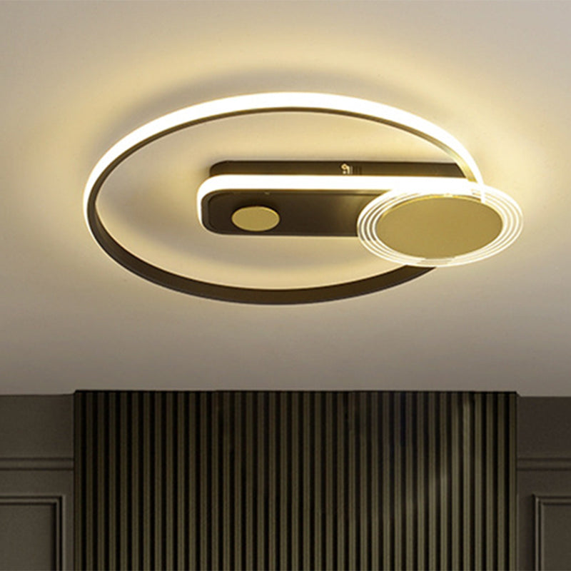 Metallo Hoop Flush Mount Luce Minimal Nero/Oro Finitura LED Lampada a Flush Fixture, 16 "/19.5" Wide